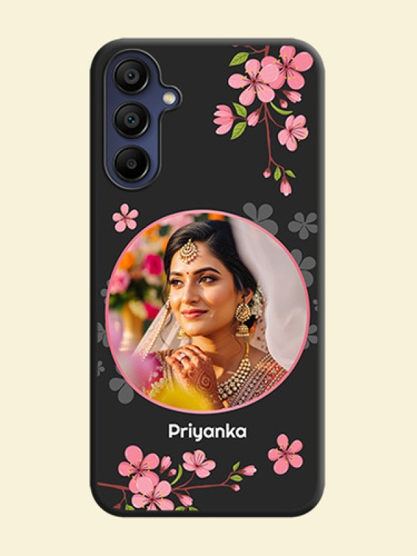 Round Image with Pink Color Floral Design - Photo on Space Black Soft Matte Back Cover - Galaxy A15 5G