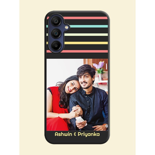 Color Stripes with Photo and Text - Photo on Space Black Soft Matte Mobile Case - Galaxy A15 5G Color Stripes with Photo and Text - Photo on Space Black Soft Matte Mobile Case - Galaxy A15 5G