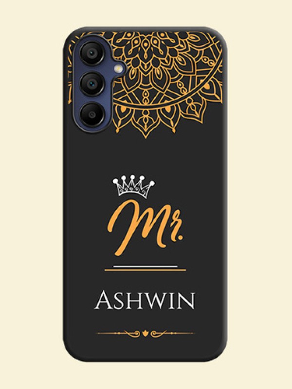 Mr Name with Floral Design on Personalised Space Black Soft Matte Cases - Galaxy A15 5G