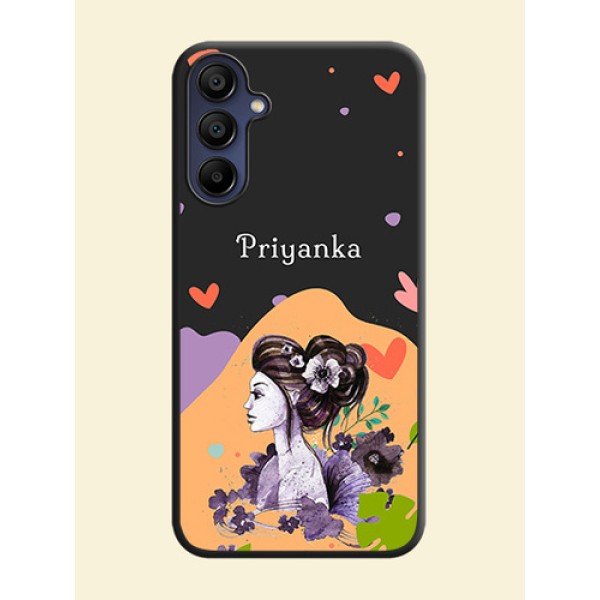 Namecase For Her With Fancy Lady Image On Space Black Personalized Soft Matte Phone Covers - Galaxy A15 5G Namecase For Her With Fancy Lady Image On Space Black Personalized Soft Matte Phone Covers - Galaxy A15 5G