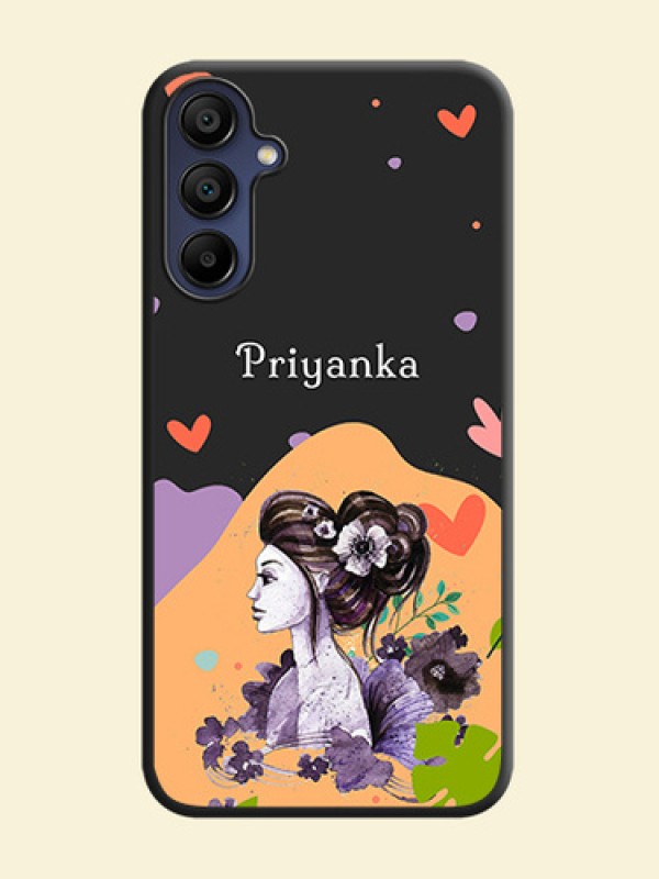 Namecase For Her With Fancy Lady Image On Space Black Personalized Soft Matte Phone Covers - Galaxy A15 5G