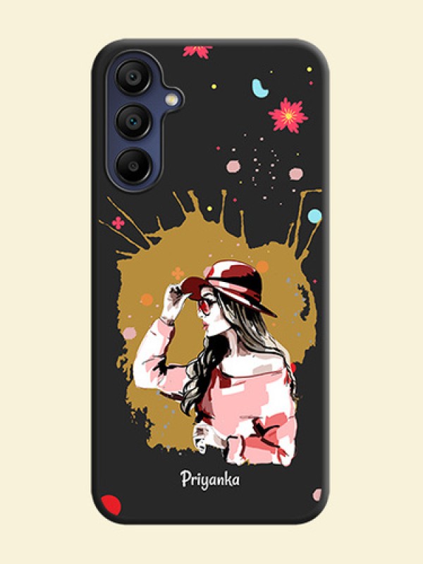 Mordern Lady With Color Splash Background With Custom Text On Space Black Personalized Soft Matte Phone Covers - Galaxy A15 5G