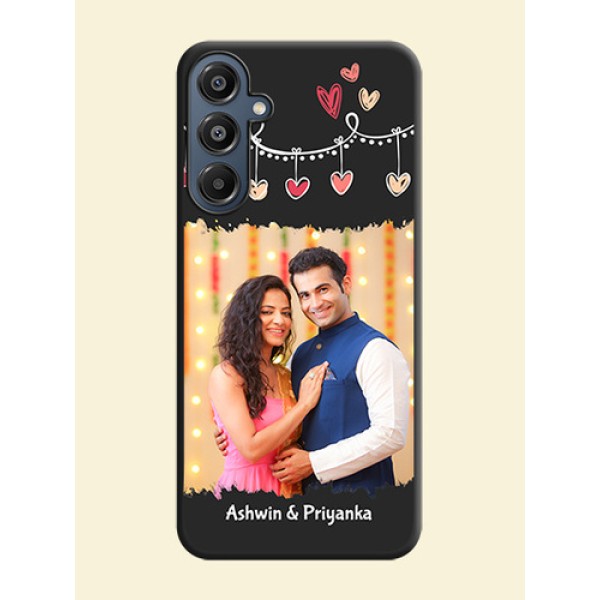 Pink Love Hangings with Name On Space Black Custom Soft Matte Mobile Back Cover - Galaxy A16 5G Pink Love Hangings with Name On Space Black Custom Soft Matte Mobile Back Cover - Galaxy A16 5G