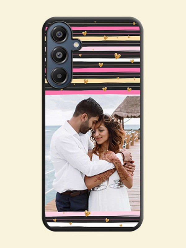 Multicolor Lines and Golden Love Symbols Design on Photo On Space Black Custom Soft Matte Mobile Back Cover - Galaxy A16 5G