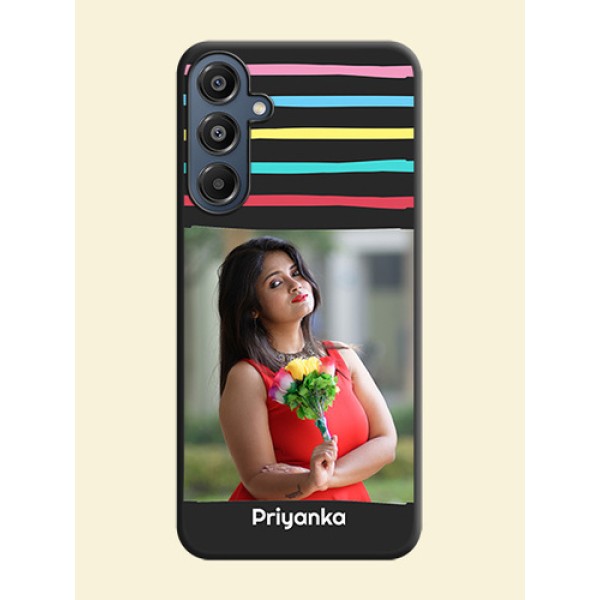Multicolor Lines with Image On Space Black Custom Soft Matte Mobile Back Cover - Galaxy A16 5G Multicolor Lines with Image On Space Black Custom Soft Matte Mobile Back Cover - Galaxy A16 5G