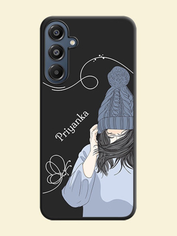 Girl With Blue Winter Outfiit Custom Text Design On Space Black Custom Soft Matte Mobile Back Cover - Galaxy A16 5G