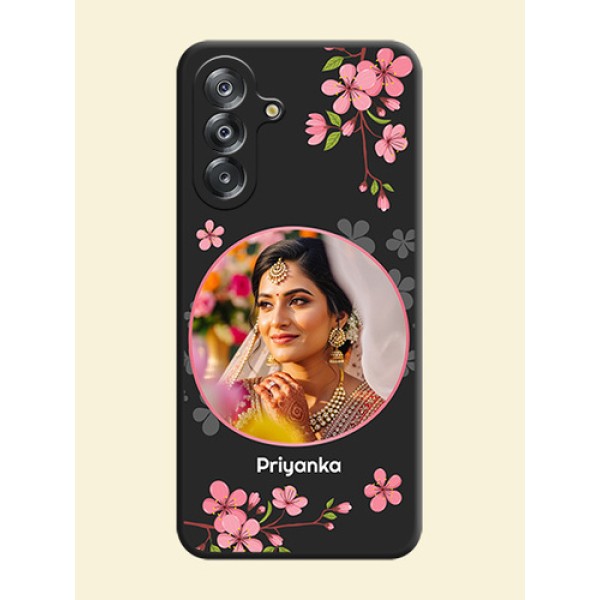 Round Image with Pink Color Floral Design on Photo On Space Black Custom Soft Matte Mobile Back Cover - Samsung Galaxy A17 5G Round Image with Pink Color Floral Design on Photo On Space Black Custom Soft Matte Mobile Back Cover - Samsung Galaxy A17 5G