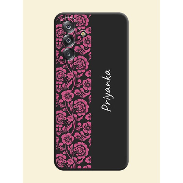 Pink Floral Pattern Design With Custom Text On Space Black Custom Soft Matte Mobile Back Cover - Samsung Galaxy A17 5G Pink Floral Pattern Design With Custom Text On Space Black Custom Soft Matte Mobile Back Cover - Samsung Galaxy A17 5G
