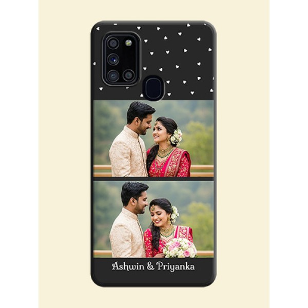 Miniature Love Symbols with Name on Space Black Custom Soft Matte Back Cover - Galaxy A21S Miniature Love Symbols with Name on Space Black Custom Soft Matte Back Cover - Galaxy A21S