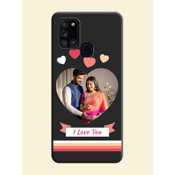 Love Shaped Photo with Colorful Stripes on Personalised Space Black Soft Matte Cases - Galaxy A21S