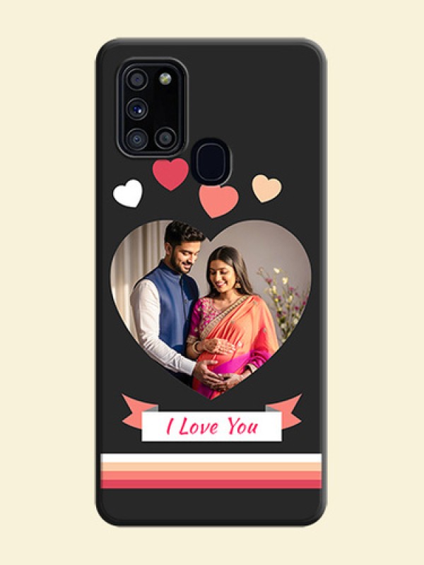 Love Shaped Photo with Colorful Stripes on Personalised Space Black Soft Matte Cases - Galaxy A21S