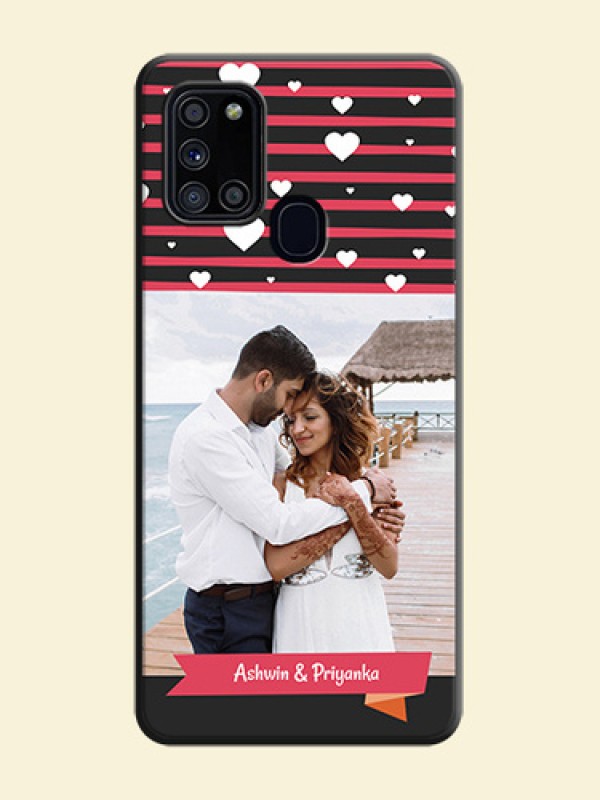 White Color Love Symbols with Pink Lines Pattern on Space Black Custom Soft Matte Phone Cases - Galaxy A21S