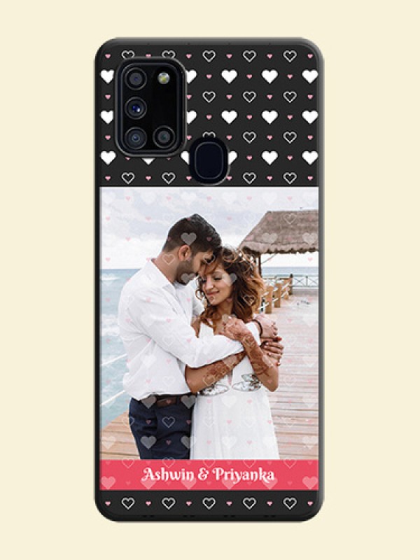 White Color Love Symbols with Text Design - Photo on Space Black Soft Matte Phone Cover - Galaxy A21S