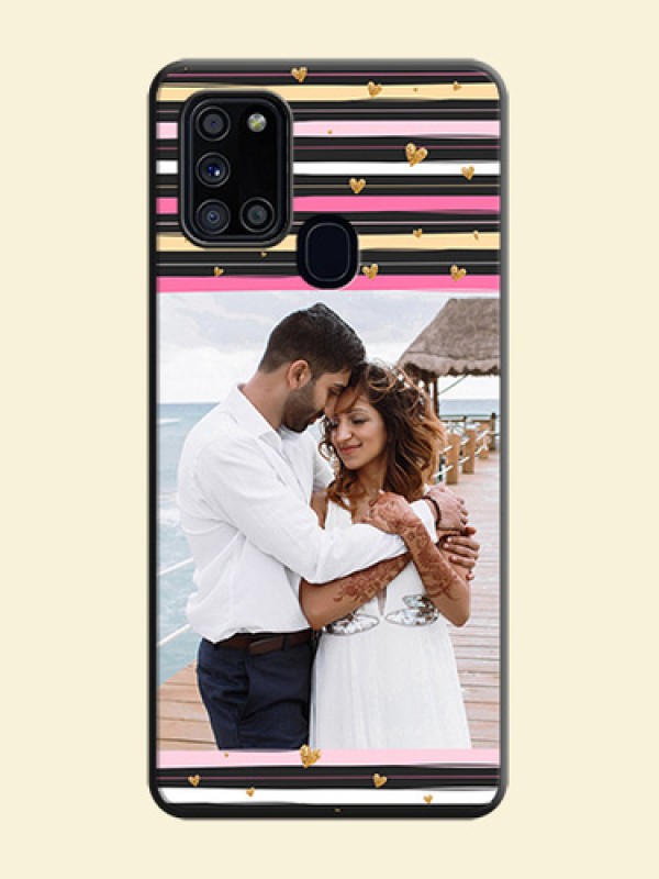 Multicolor Lines and Golden Love Symbols Design - Photo on Space Black Soft Matte Mobile Cover - Galaxy A21S