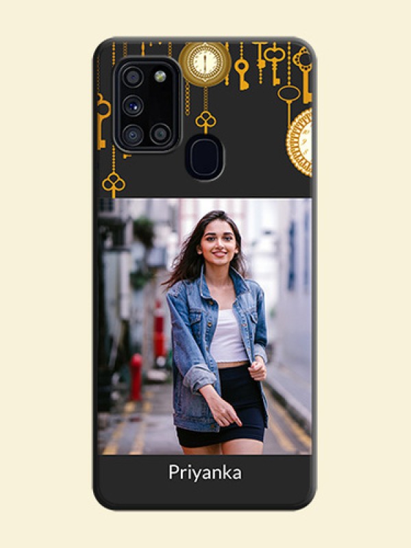 Decorative Design with Text on Space Black Custom Soft Matte Back Cover - Galaxy A21S