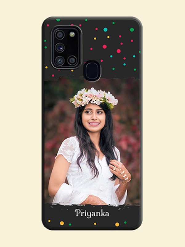 Multicolor Dotted Pattern with Text on Space Black Custom Soft Matte Phone Back Cover - Galaxy A21S