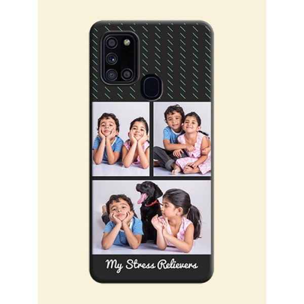 Cross Dotted Pattern with 2 Image Holder on Personalised Space Black Soft Matte Cases - Galaxy A21S Cross Dotted Pattern with 2 Image Holder on Personalised Space Black Soft Matte Cases - Galaxy A21S