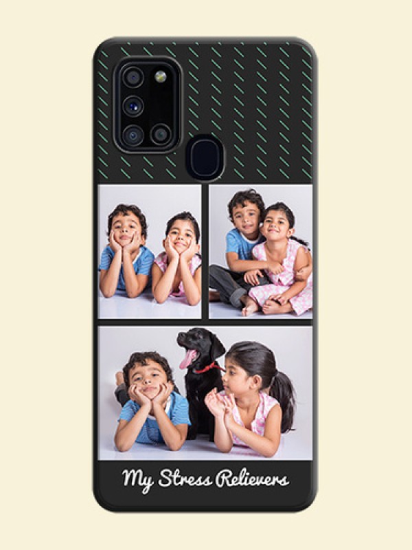 Cross Dotted Pattern with 2 Image Holder  on Personalised Space Black Soft Matte Cases - Galaxy A21S