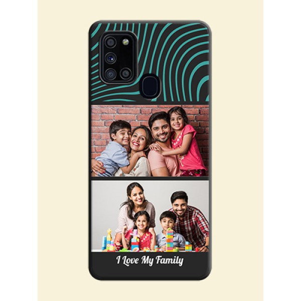 Wave Pattern with 2 Image Holder on Space Black Personalized Soft Matte Phone Covers - Galaxy A21S Wave Pattern with 2 Image Holder on Space Black Personalized Soft Matte Phone Covers - Galaxy A21S