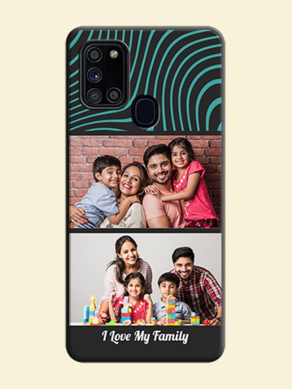 Wave Pattern with 2 Image Holder on Space Black Personalized Soft Matte Phone Covers - Galaxy A21S