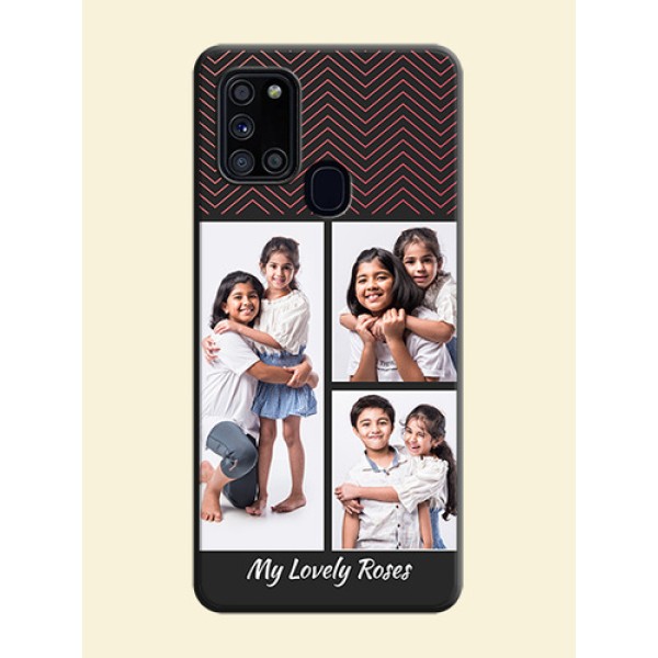 Wave Pattern with 3 Image Holder on Space Black Custom Soft Matte Back Cover - Galaxy A21S Wave Pattern with 3 Image Holder on Space Black Custom Soft Matte Back Cover - Galaxy A21S