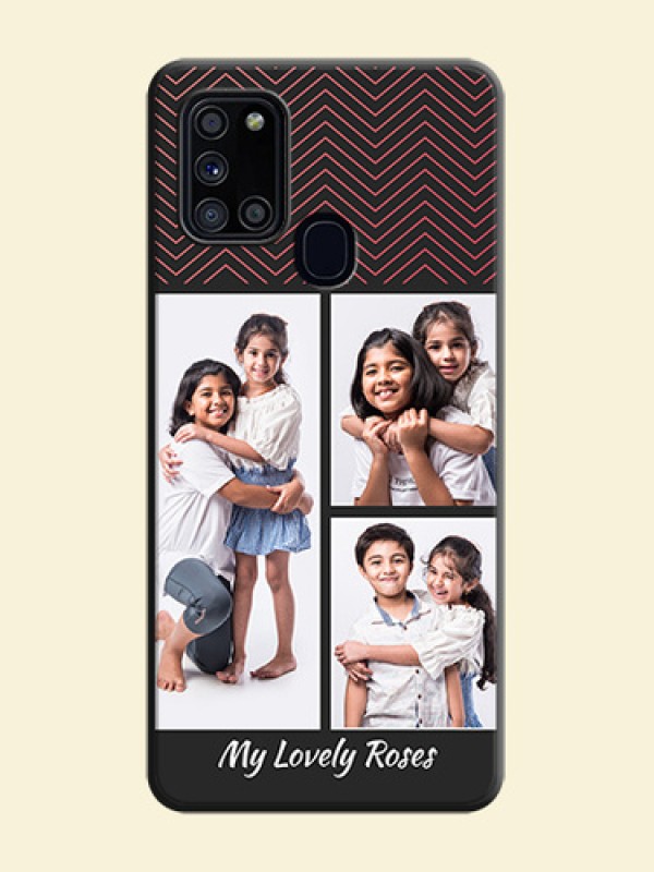 Wave Pattern with 3 Image Holder on Space Black Custom Soft Matte Back Cover - Galaxy A21S