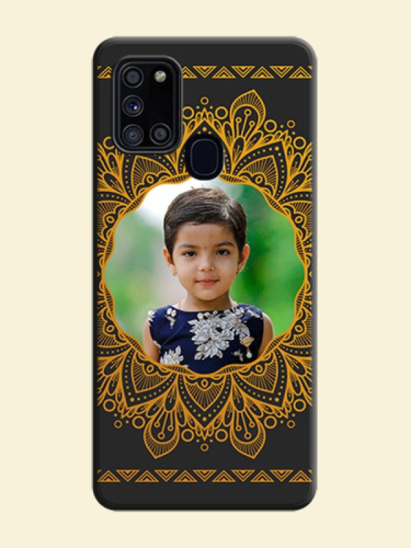 Round Image with Floral Design - Photo on Space Black Soft Matte Mobile Cover - Galaxy A21S