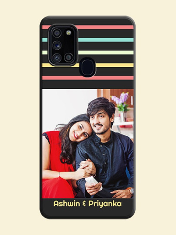 Color Stripes with Photo and Text - Photo on Space Black Soft Matte Mobile Case - Galaxy A21S