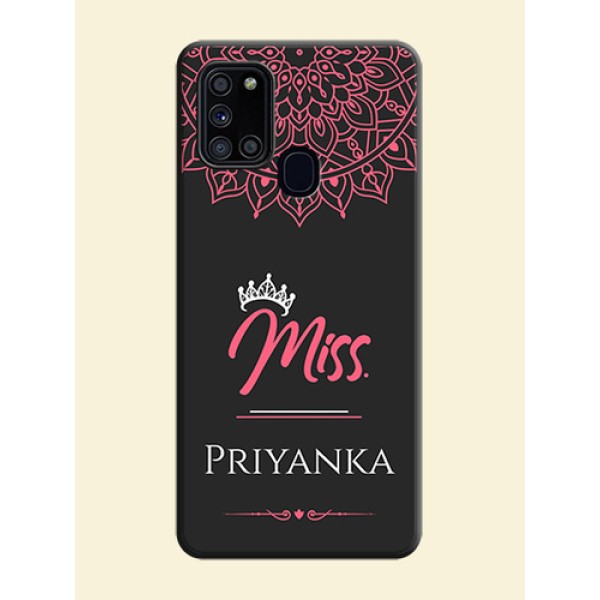 Mrs Name with Floral Design on Space Black Personalized Soft Matte Phone Covers - Galaxy A21S Mrs Name with Floral Design on Space Black Personalized Soft Matte Phone Covers - Galaxy A21S