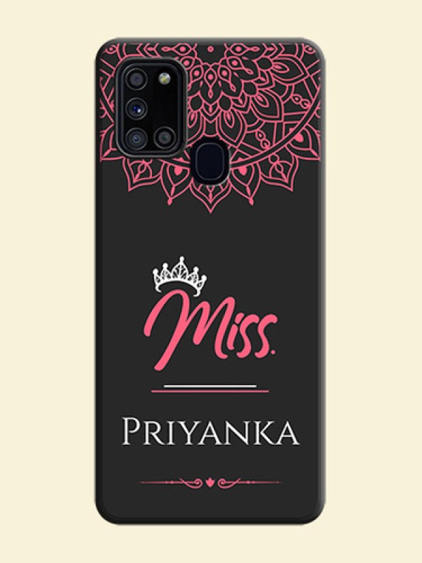 Mrs Name with Floral Design on Space Black Personalized Soft Matte Phone Covers - Galaxy A21S