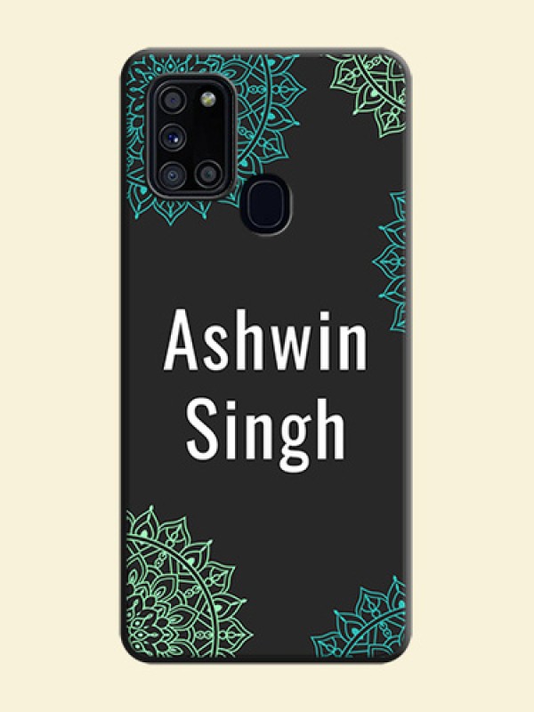 Your Name with Floral Design on Space Black Custom Soft Matte Back Cover - Galaxy A21S