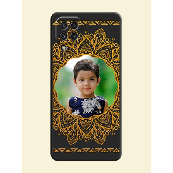 Round Image with Floral Design on Photo on Space Black Soft Matte Mobile Cover - Galaxy A22 4G Round Image with Floral Design on Photo on Space Black Soft Matte Mobile Cover - Galaxy A22 4G