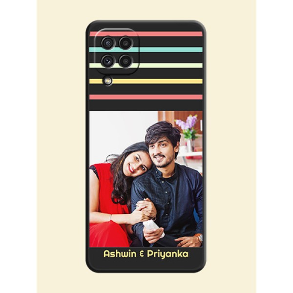 Color Stripes with Photo and Text on Photo on Space Black Soft Matte Mobile Case - Galaxy A22 4G Color Stripes with Photo and Text on Photo on Space Black Soft Matte Mobile Case - Galaxy A22 4G