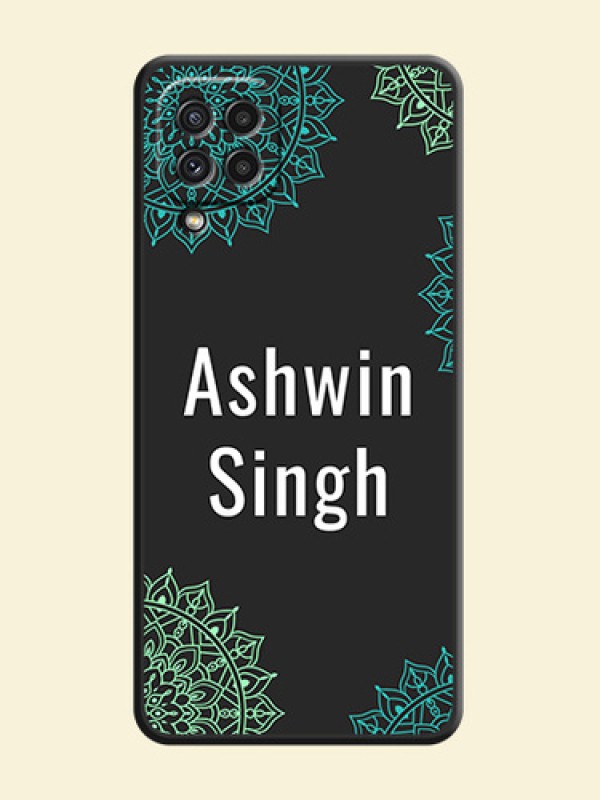 Your Name with Floral Design on Space Black Custom Soft Matte Back Cover - Galaxy A22 4G
