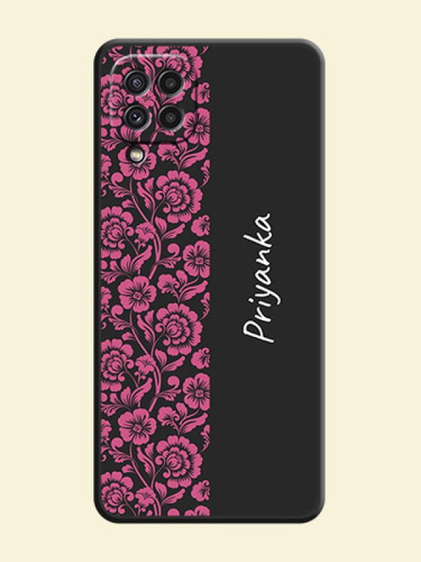 Pink Floral Pattern Design With Custom Text On Space Black Personalized Soft Matte Phone Covers -Samsung Galaxy A22 4G