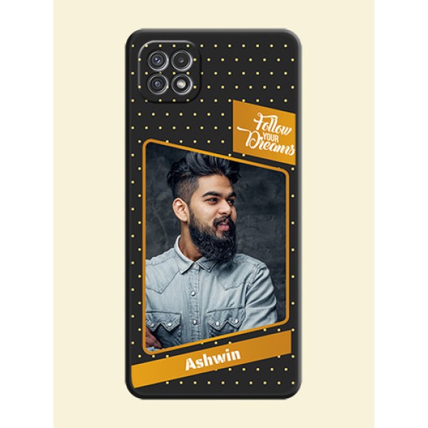Follow Your Dreams with White Dots on Space Black Custom Soft Matte Phone Cases - Galaxy A22 5G Follow Your Dreams with White Dots on Space Black Custom Soft Matte Phone Cases - Galaxy A22 5G