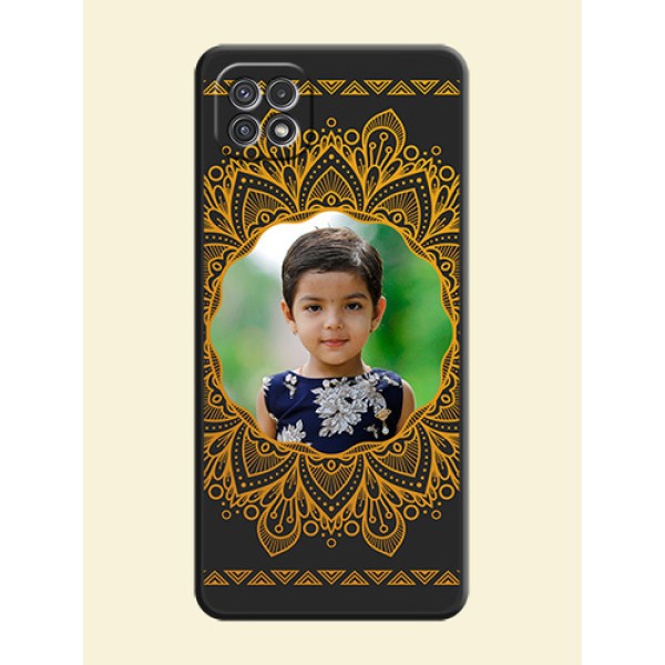 Round Image with Floral Design on Photo on Space Black Soft Matte Mobile Cover - Galaxy A22 5G Round Image with Floral Design on Photo on Space Black Soft Matte Mobile Cover - Galaxy A22 5G