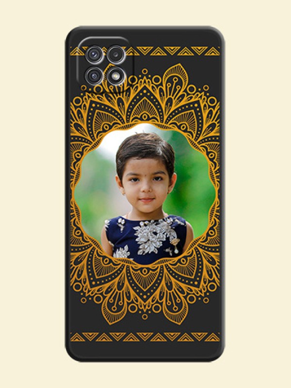 Round Image with Floral Design on Photo on Space Black Soft Matte Mobile Cover - Galaxy A22 5G