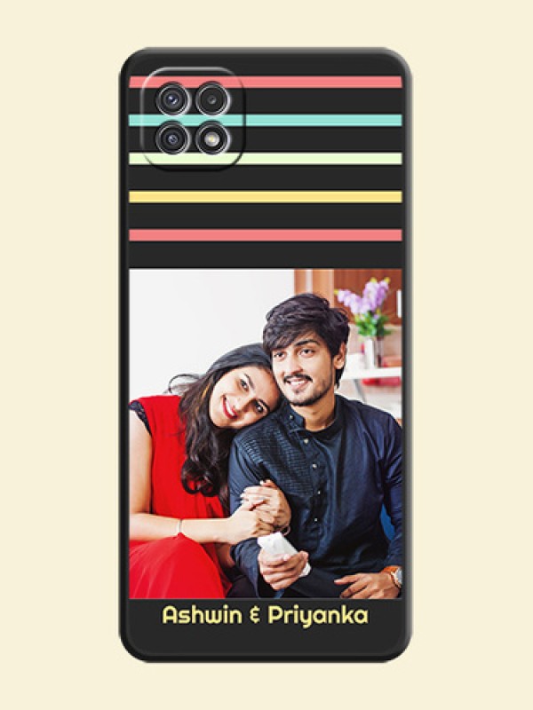 Color Stripes with Photo and Text on Photo on Space Black Soft Matte Mobile Case - Galaxy A22 5G