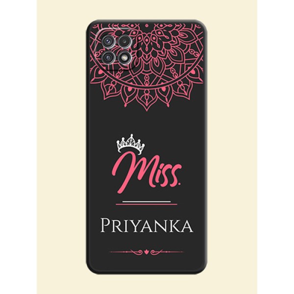 Mrs Name with Floral Design on Space Black Personalized Soft Matte Phone Covers - Galaxy A22 5G Mrs Name with Floral Design on Space Black Personalized Soft Matte Phone Covers - Galaxy A22 5G