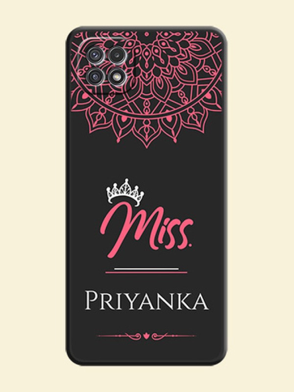 Mrs Name with Floral Design on Space Black Personalized Soft Matte Phone Covers - Galaxy A22 5G