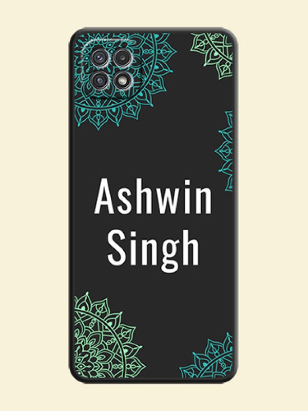 Your Name with Floral Design on Space Black Custom Soft Matte Back Cover - Galaxy A22 5G