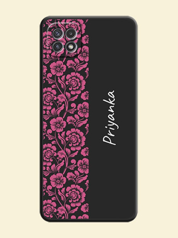 Pink Floral Pattern Design With Custom Text On Space Black Personalized Soft Matte Phone Covers -Samsung Galaxy A22 5G