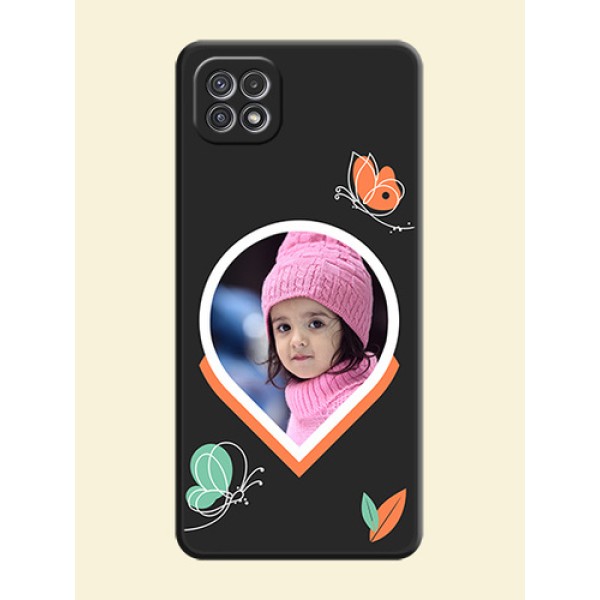 Upload Pic With Simple Butterly Design On Space Black Personalized Soft Matte Phone Covers -Samsung Galaxy A22 5G Upload Pic With Simple Butterly Design On Space Black Personalized Soft Matte Phone Covers -Samsung Galaxy A22 5G