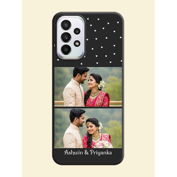Miniature Love Symbols with Name on Space Black Custom Soft Matte Back Cover - Galaxy A23 Miniature Love Symbols with Name on Space Black Custom Soft Matte Back Cover - Galaxy A23