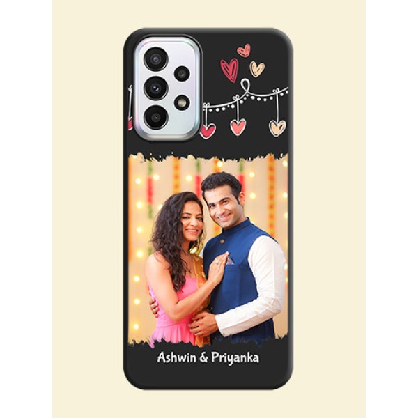 Pink Love Hangings with Name on Space Black Custom Soft Matte Phone Cases - Galaxy A23 Pink Love Hangings with Name on Space Black Custom Soft Matte Phone Cases - Galaxy A23