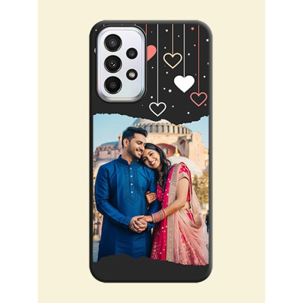 Love Hangings with Splash Wave Picture on Space Black Custom Soft Matte Phone Back Cover - Galaxy A23 Love Hangings with Splash Wave Picture on Space Black Custom Soft Matte Phone Back Cover - Galaxy A23