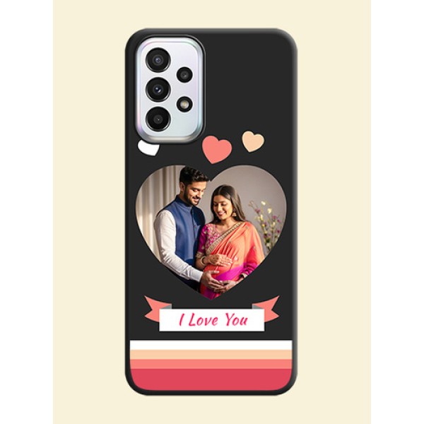 Love Shaped Photo with Colorful Stripes on Personalised Space Black Soft Matte Cases - Galaxy A23