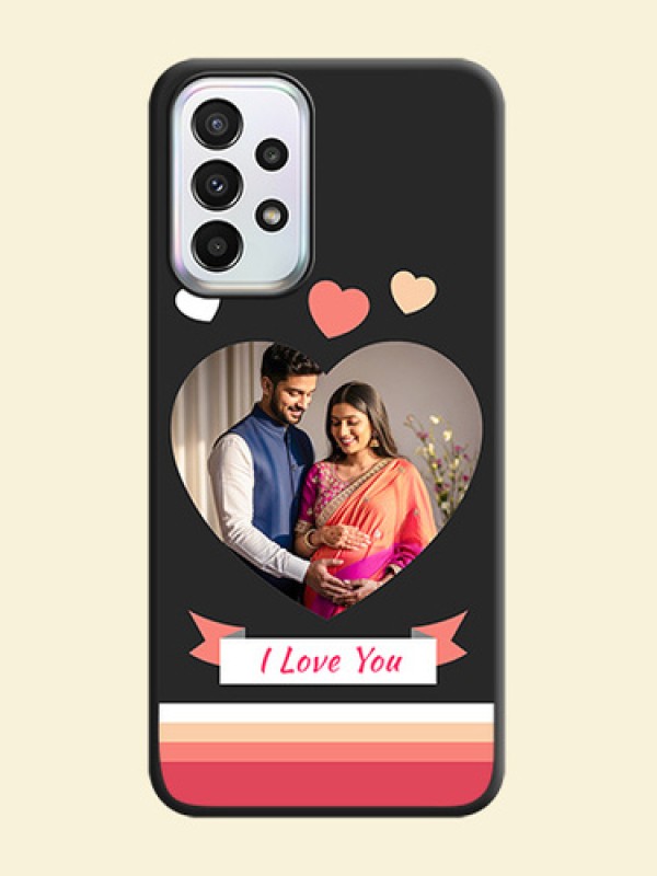 Love Shaped Photo with Colorful Stripes on Personalised Space Black Soft Matte Cases - Galaxy A23