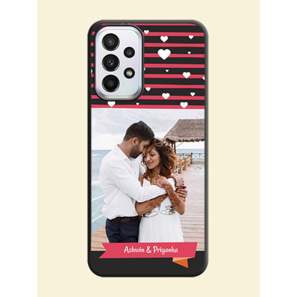 White Color Love Symbols with Pink Lines Pattern on Space Black Custom Soft Matte Phone Cases - Galaxy A23 White Color Love Symbols with Pink Lines Pattern on Space Black Custom Soft Matte Phone Cases - Galaxy A23